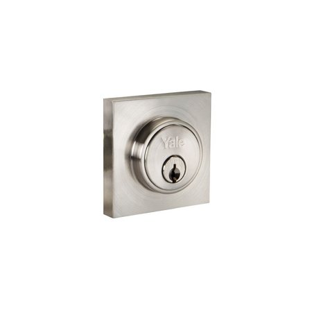 YALE REAL LIVING Edge YE Series Square Single Cylinder Deadbolt with Kwikset Keyway US15 (619) Satin Nickel Finish YR82ESQDB619